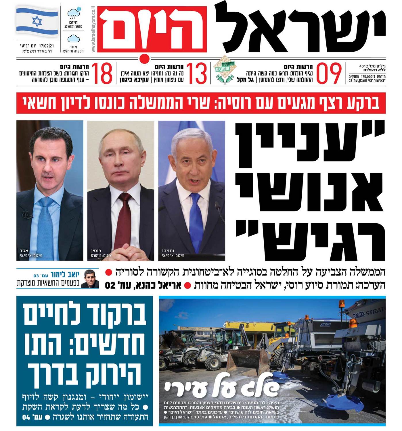 שער עיתון ישראל היום – 17.02.2021