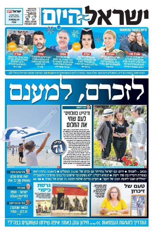 שער עיתון ישראל היום – 08.05.2019