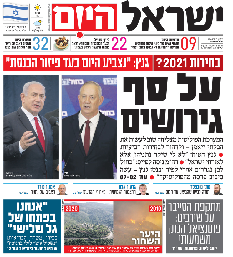 שער עיתון ישראל היום – 02.12.2020