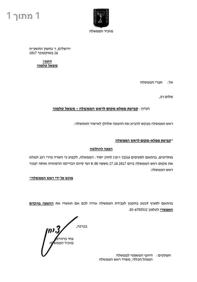 מחר בשעה 08:00 ראש הממשלה של ישראל היא מירי רגב