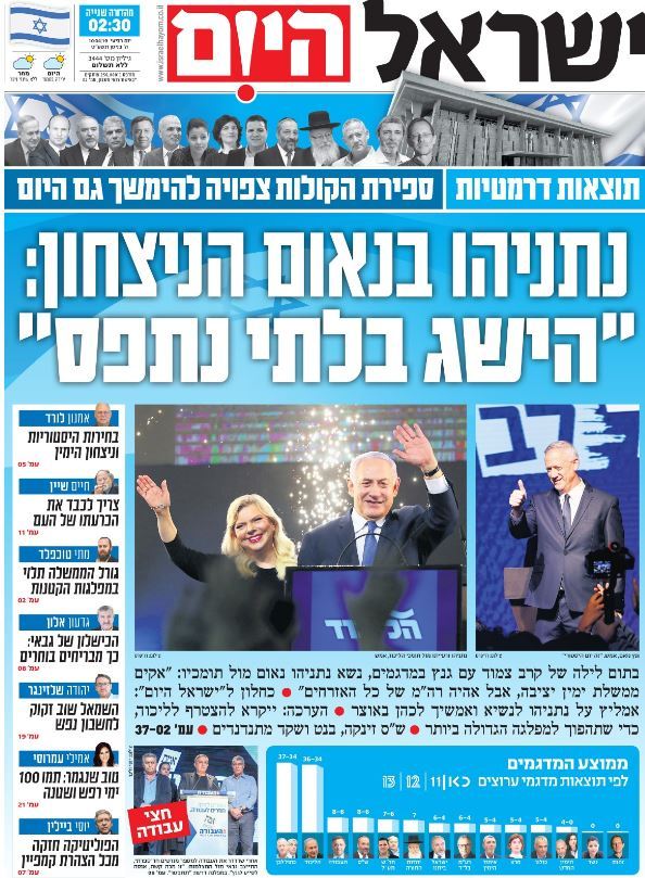 כותרות עיתונים 10/04/2019 - ישראל היום /ידיעות אחרונות
