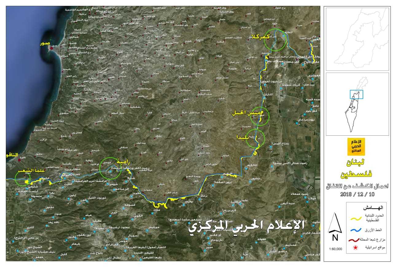 החיזבאללה מפרסם מפה ובה מסומנים אזורים שבהם בוצעו